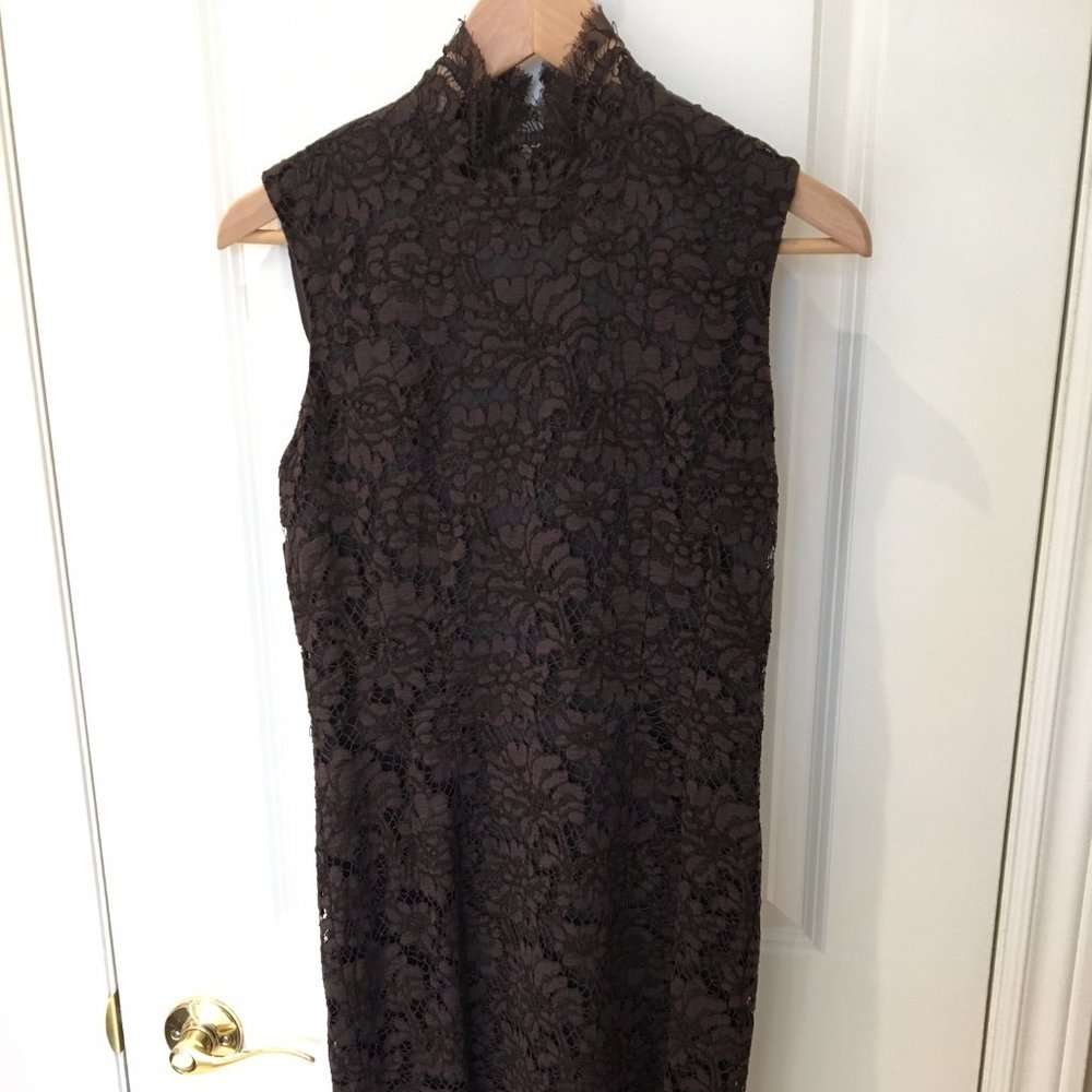 Dark chocolate floral lace sheath, US4